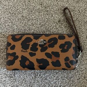 Coach long zip around wallet leopard print